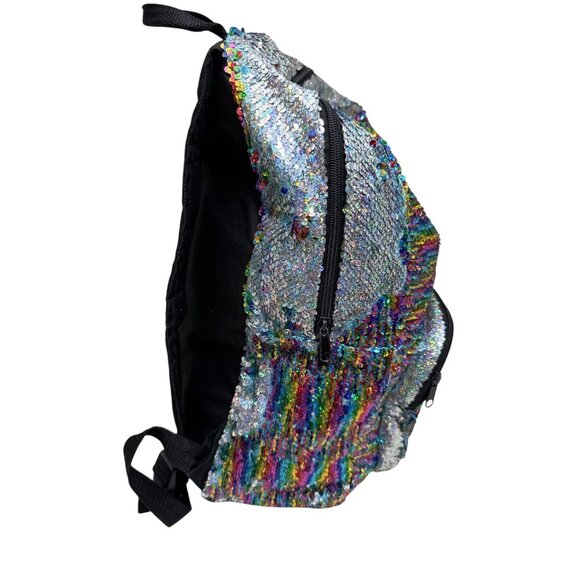 Rainbow Sequin Reversable Backpack W/Dual Zipper Compartments & Adjustable Strap - Picture 5 of 9